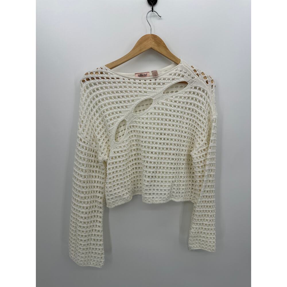 Willow‎ Root Sweater Womens Size L Cream Open Knit Boho Flare Cut Out Y2K Knit